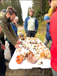 Bilde av kursdeltakere rundt et bord med ulike sopparter på.